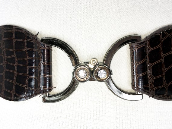Wide Stretch Brown Belt, Patent Vegan Leather Bel… - image 9