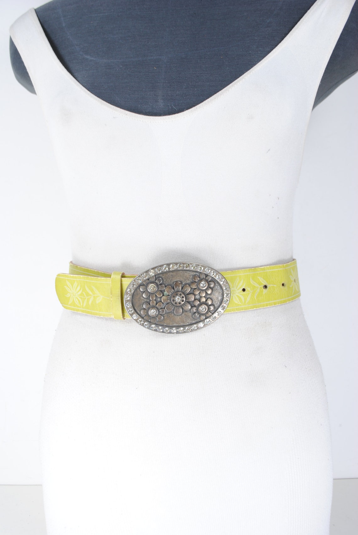 70s 3440 Vintage Floral belt lime green belt for Etsy