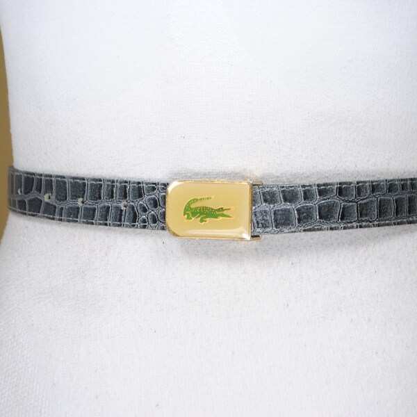 Gray Patent Leather Belt for Women, Grey Reptile Pattern Belt