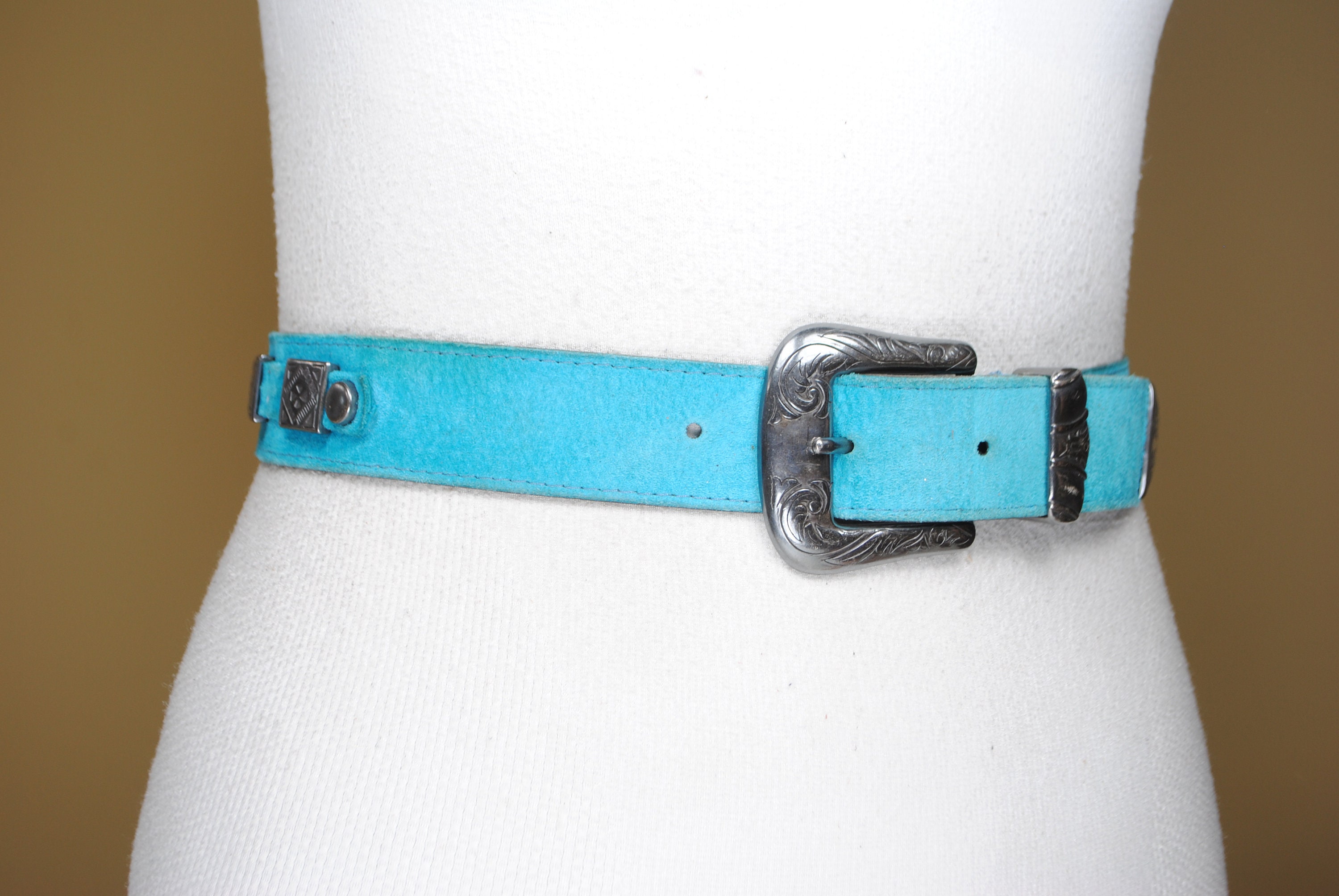 Turquoise Suede Western Belt for Women Dark Metal Engraved Etsy UK