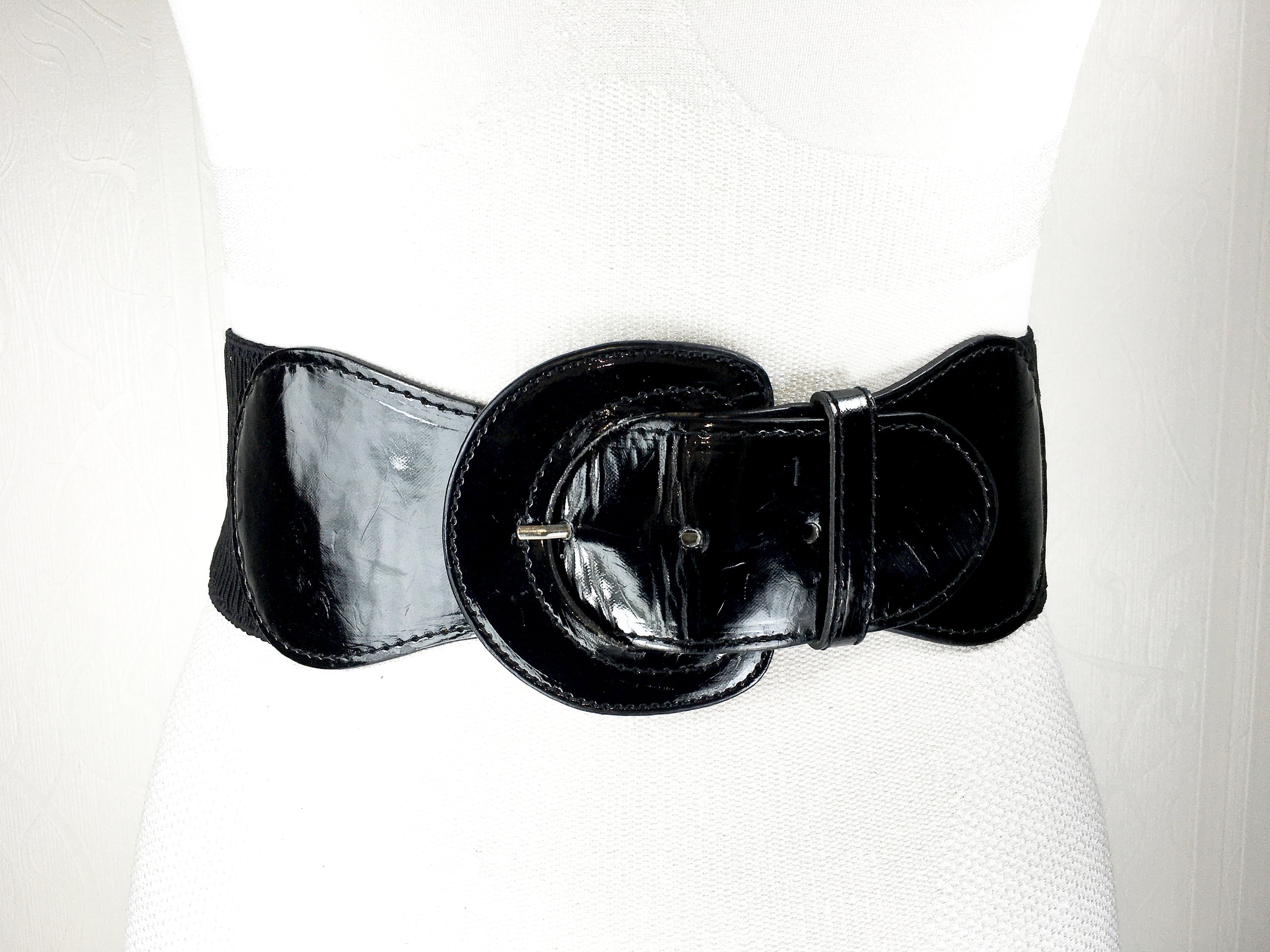 1970s 25''31'' black patent stretch belt for | Etsy