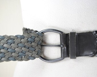 Wide Black Braided Belt Woven Leather, Women, Silver Buckle  display picture 1