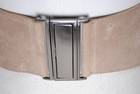 Wide Beige Stretch Belt for Women. Taupe Vegan Su… - image 2