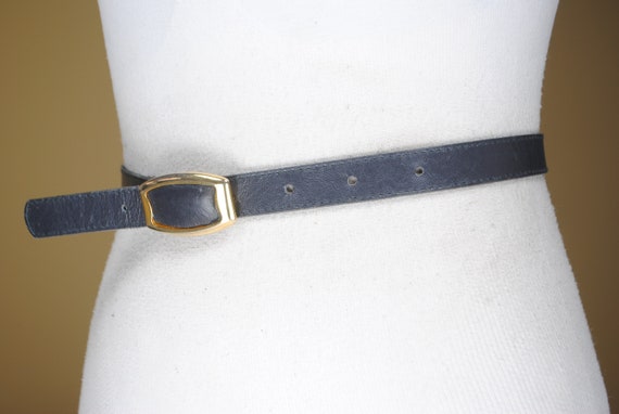 Skinny Navy Blue Leather Belt for Women. Vintage … - image 4