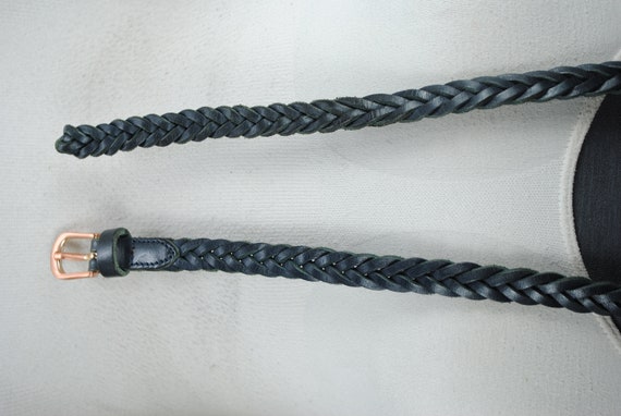 Skinny Blue Braided Belt, Woven Navy blue Leather… - image 9