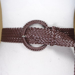 Wide Brown Braided Belt, Vintage Woven Vegan Leather Belt for Women, Woven Buckle, Size 23 24 25 26 27 28 29 30 31 32 33 34 35 36 37 38
