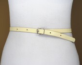 Skinny Yellow Leather Belt for Women, Silver Buckle, 1970s vintage