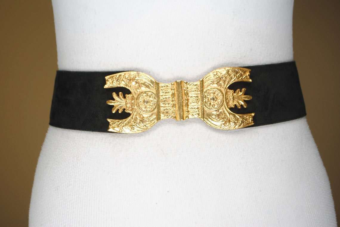 Black and Gold Suede Leather Belt for women with Gold Etsy