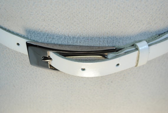 Skinny White Patent Belt, Genuine leather Y2K Bel… - image 9