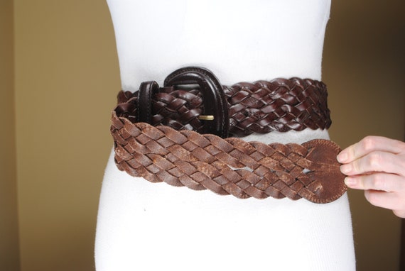 Wide Chocolate Brown Braided Belt, Vintage High Quality  display picture 3
