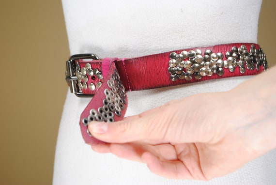 Raspberry Studded Belt, Thick Leather Belt, Y2K 9… - image 9