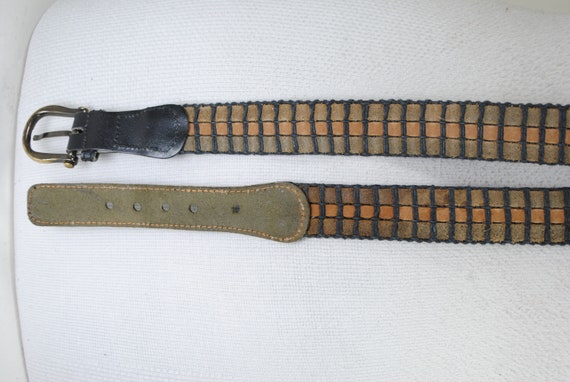 Black Gold Leather Belt, Vintage Woven Belt for W… - image 9