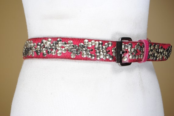Raspberry Studded Belt, Thick Leather Belt, Y2K 9… - image 4