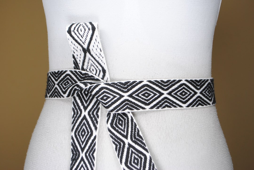 Slavic Belt Black White Woven Belt Braided Fabric Belt for - Etsy
