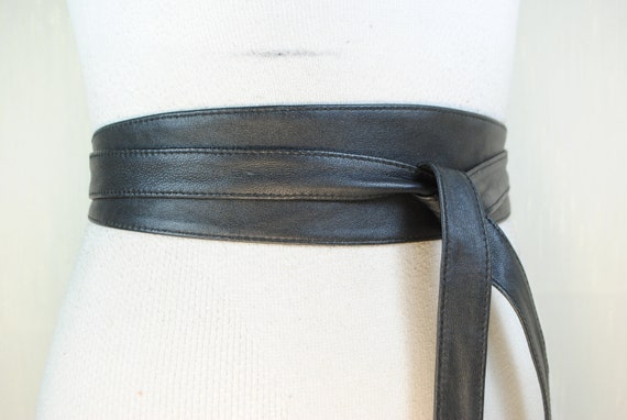 Wide Black Obi Belt, Corset for women, Tie up Gen… - image 4