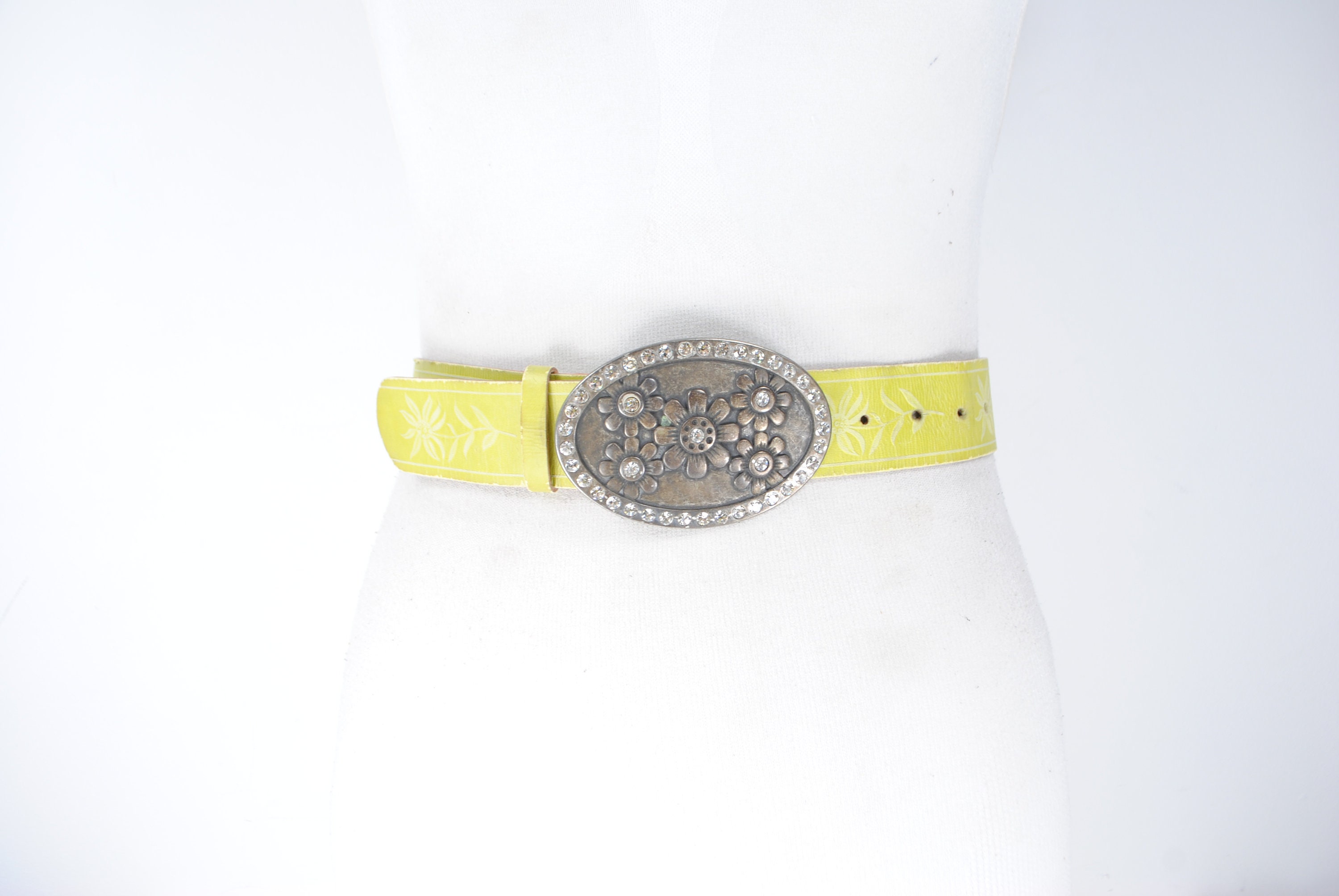 70s 3440 Vintage Floral belt lime green belt for Etsy