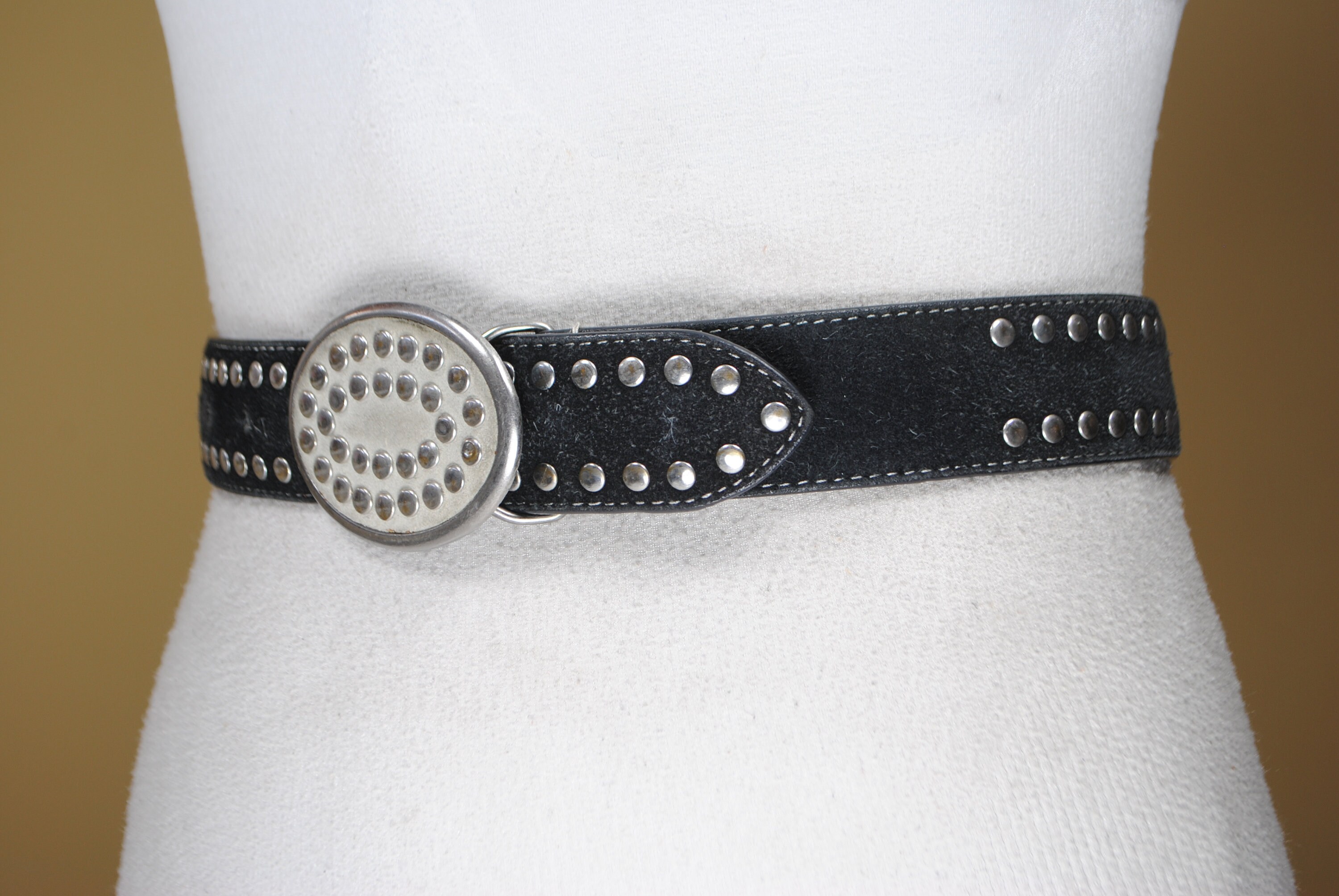 Black Studded Suede Belt for Women. Silver Buckle. Belt for Etsy