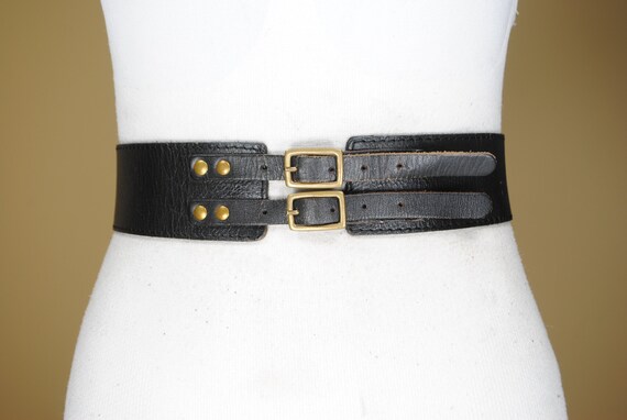 90s 27"-29" Wide Black Leather Belt for women, D