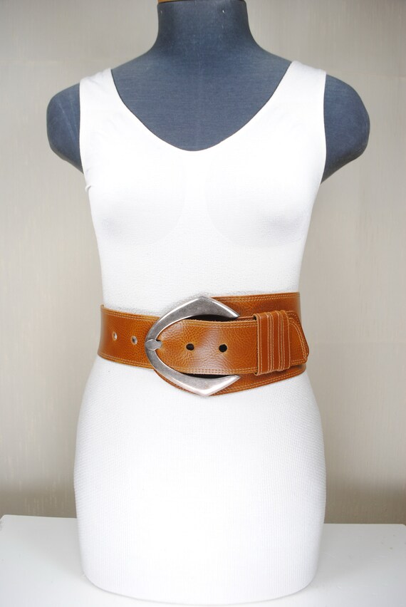 Extrawide Tan Brown Belt, ІStatement hip belt, Wi… - image 2