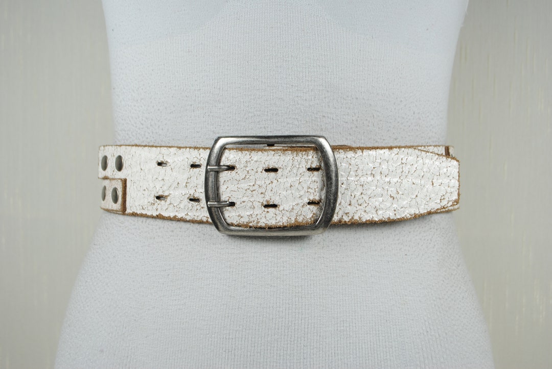 ベルト VACANT Archive : 25SS / TATE CRACK DOUBLE STUD BELT (WHITE) Zac's Alter Ego Two Row Pyramid Studded White Leather Belt