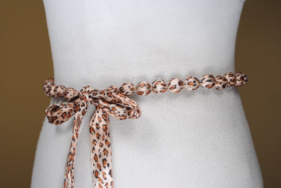 Leopard Tie up Beaded belt, 90s Vintage Fabric Be… - image 6