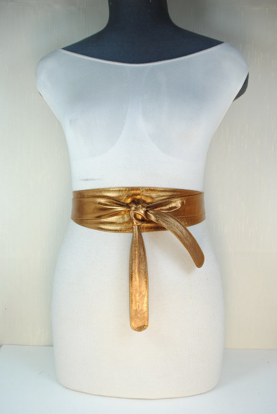 Metallic Brass Obi Belt, Old Gold Corset for wome… - image 2