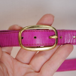 Skinny Pink Leather Belt, Old Money Quiet luxury for Women, Gold Buckle, Y2K 90s Vintage Belt, Barbie style, XXS XS S Size 22 23 24 25 26