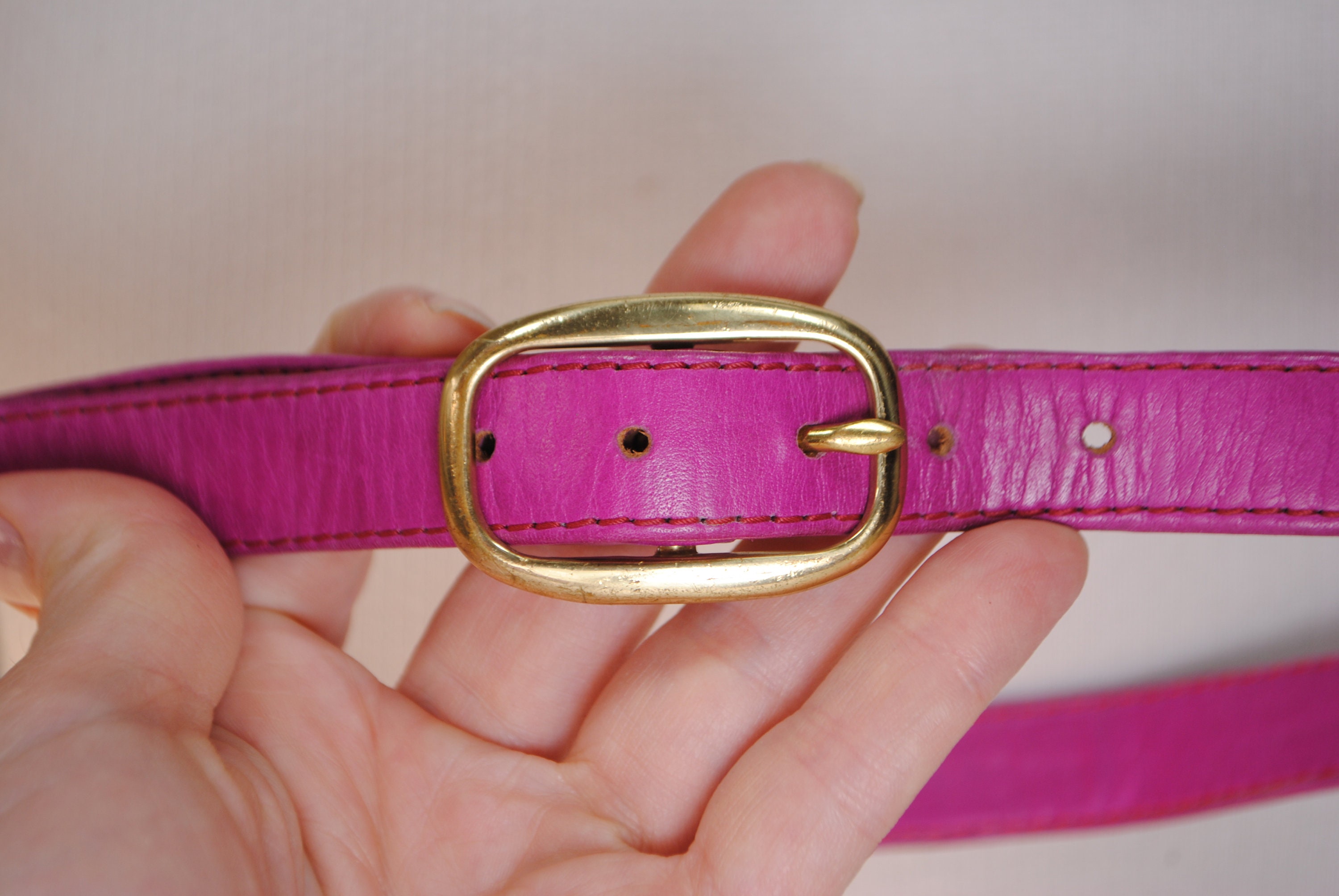 Skinny Pink Leather Belt, Old Money Quiet Luxury for Women 