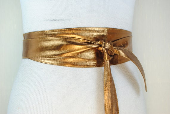 Metallic Brass Obi Belt, Old Gold Corset for wome… - image 4