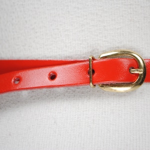 Skinny Red Belt, High Quality Leather, Accent belt for Women,  Gold Buckle, Vintage, Old Money, Quiet Luxury, Trendy, Size 32 33 34 35 36 37
