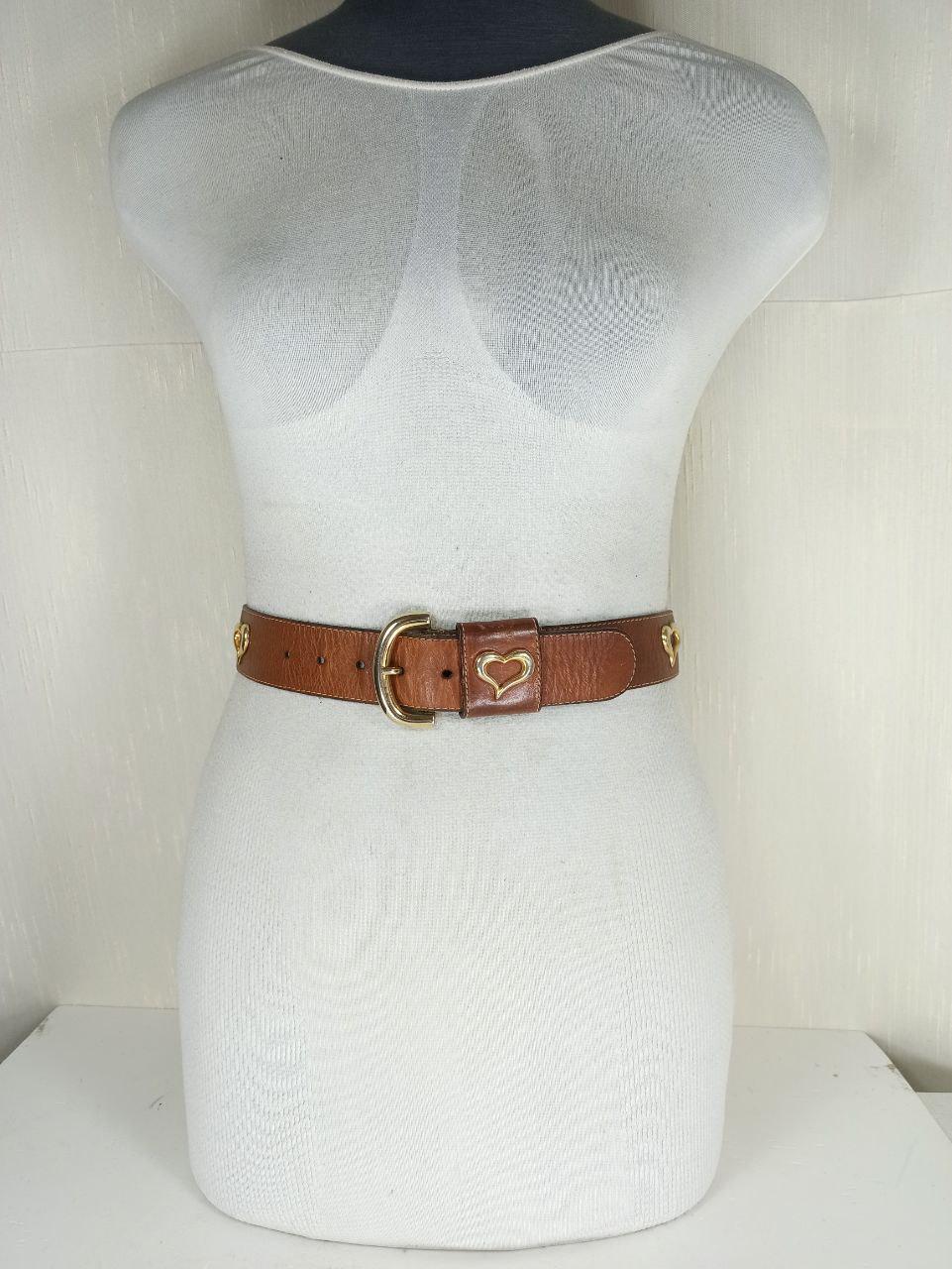 Vintage Furla Brown & Gold Hearts Leather Belt RESERVED Makenna FURLA Heart Bling Belt, VINTAGE, Tan Brown  main image 4