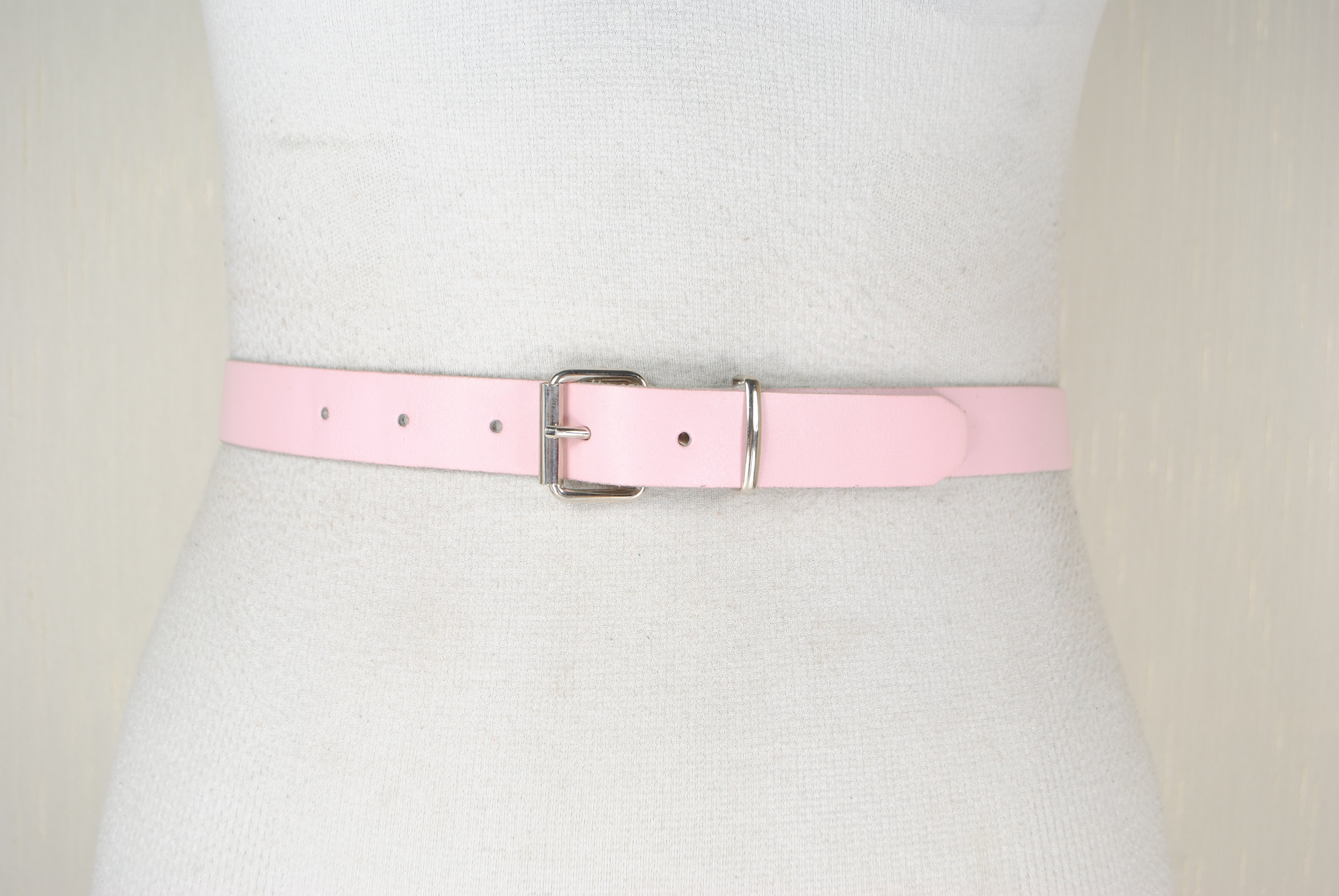 Genuine Leather Belt Vintage Pink Womens Made in Italy Silver Belt Buckle Modern Chrome Hearts Pink Leather Belt with Silver Buckle - SRM  main image 2