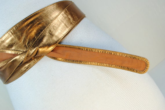 Metallic Brass Obi Belt, Old Gold Corset for wome… - image 8