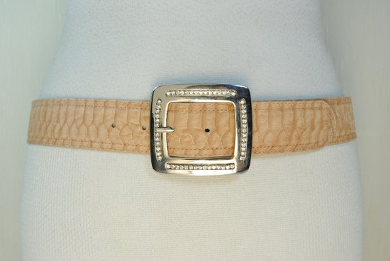 Beige Leather Belt Women, Y2K Vintage Hip Belt, Reptile  display picture 3