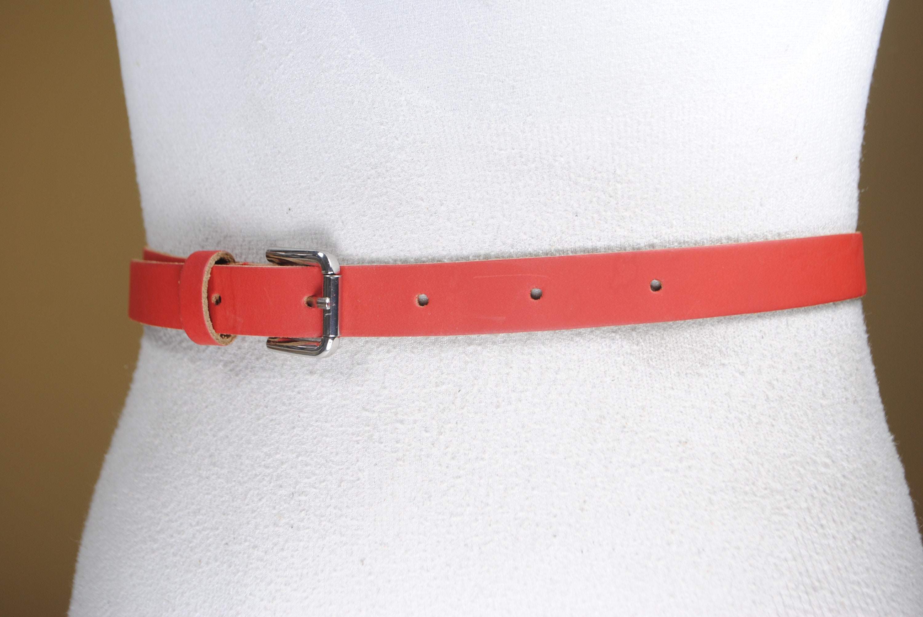 Burgundy Skinny Leather Belt Womens S Red Classic Old Money Japanese Luxury $188 Women main image 3