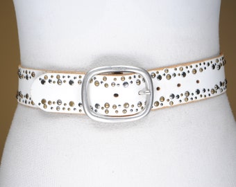 White Leather Studded belt for women, Vintage Y2K Accessories