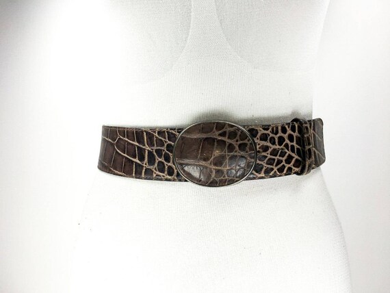 80s 33''-37'' Rene Lezard wide brown reptile leath