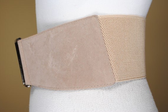 Wide Beige Stretch Belt for Women. Taupe Vegan Su… - image 7