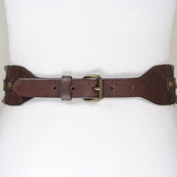 Wide Brown Leather Belt,  Woven Chocolate Brown Cotton Belt for Women, Vintage Hip Belt, Brass Buckle. Size 32 33 34 35 36 Waist