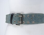 Wide Denim Riveted Belt for Women, Silver Double Prong Buckle belt, Vintage Accessories