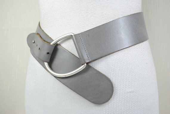V shaped Y2K Hip belt Asymmetrical Wide Gray Belt… - image 5
