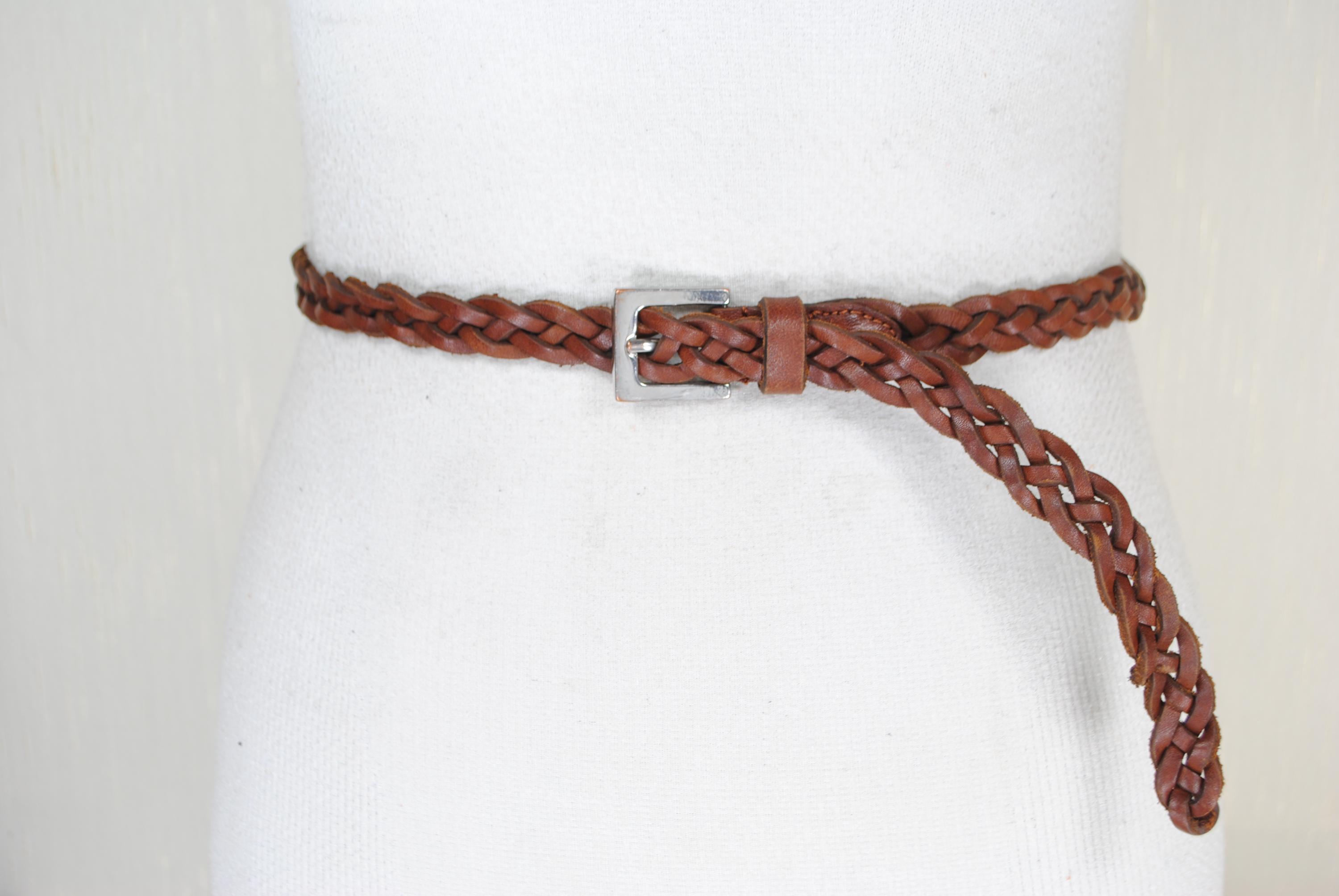 Vintage 90s Braided Leather Brown Belt Silver  Toggle Buckle Boho Western Medium Cowboy Silver Belts for Women for sale | eBay main image 4