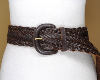 Vintage Chocolate Brown Braided Leather Belt: Boho Style  display picture 1