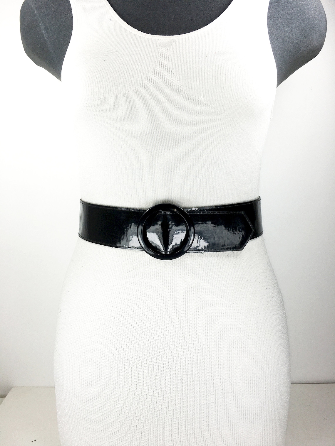 1980s 33'' patent black wide cinch belt for women with | Etsy