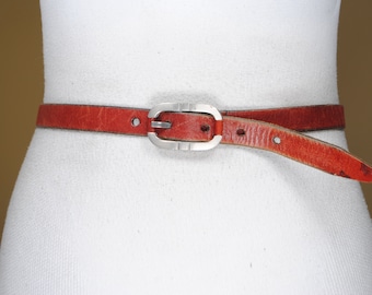 Maroon Leather Belt for Women, Silver Metal Buckle, Vintage Red Belt, Vintage Accessories