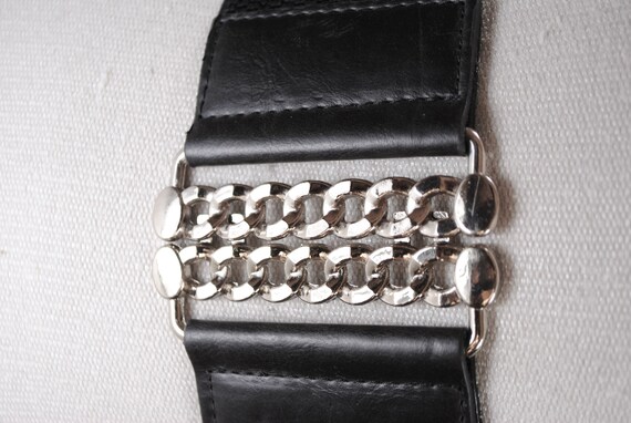 Silver Chain Buckle, Wide Hip Belt, Black Stretch Belt for  display picture 3