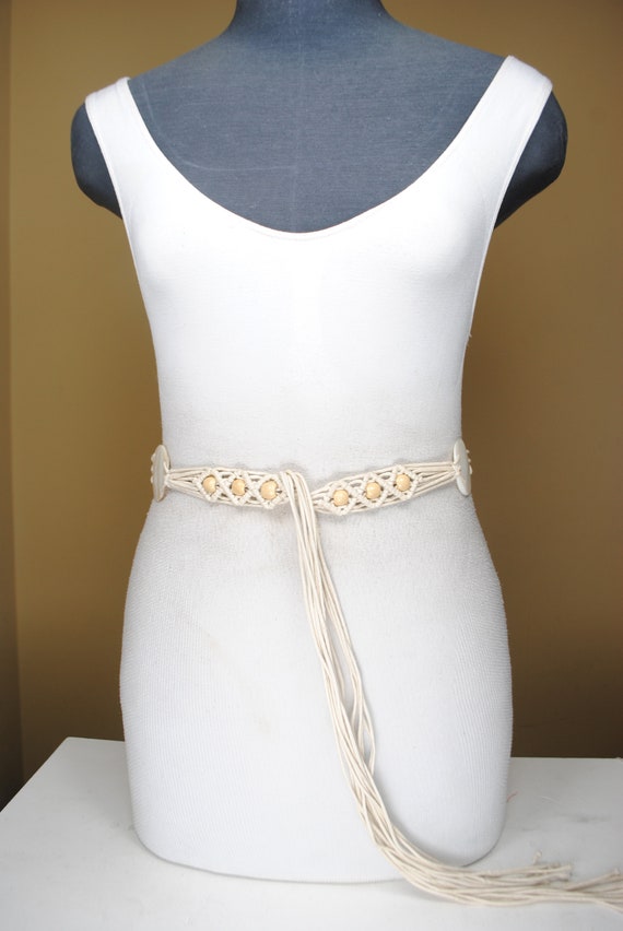 Beige Macrame Belt for Women. Tie up Fringe belt,… - image 2