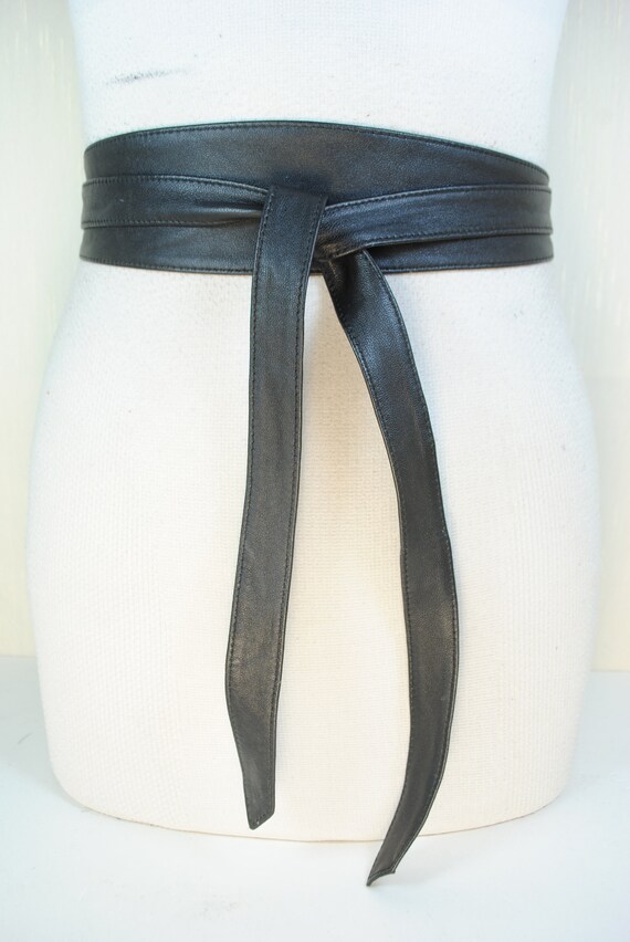 Wide Black Obi Belt, Corset for women, Tie up Gen… - image 2