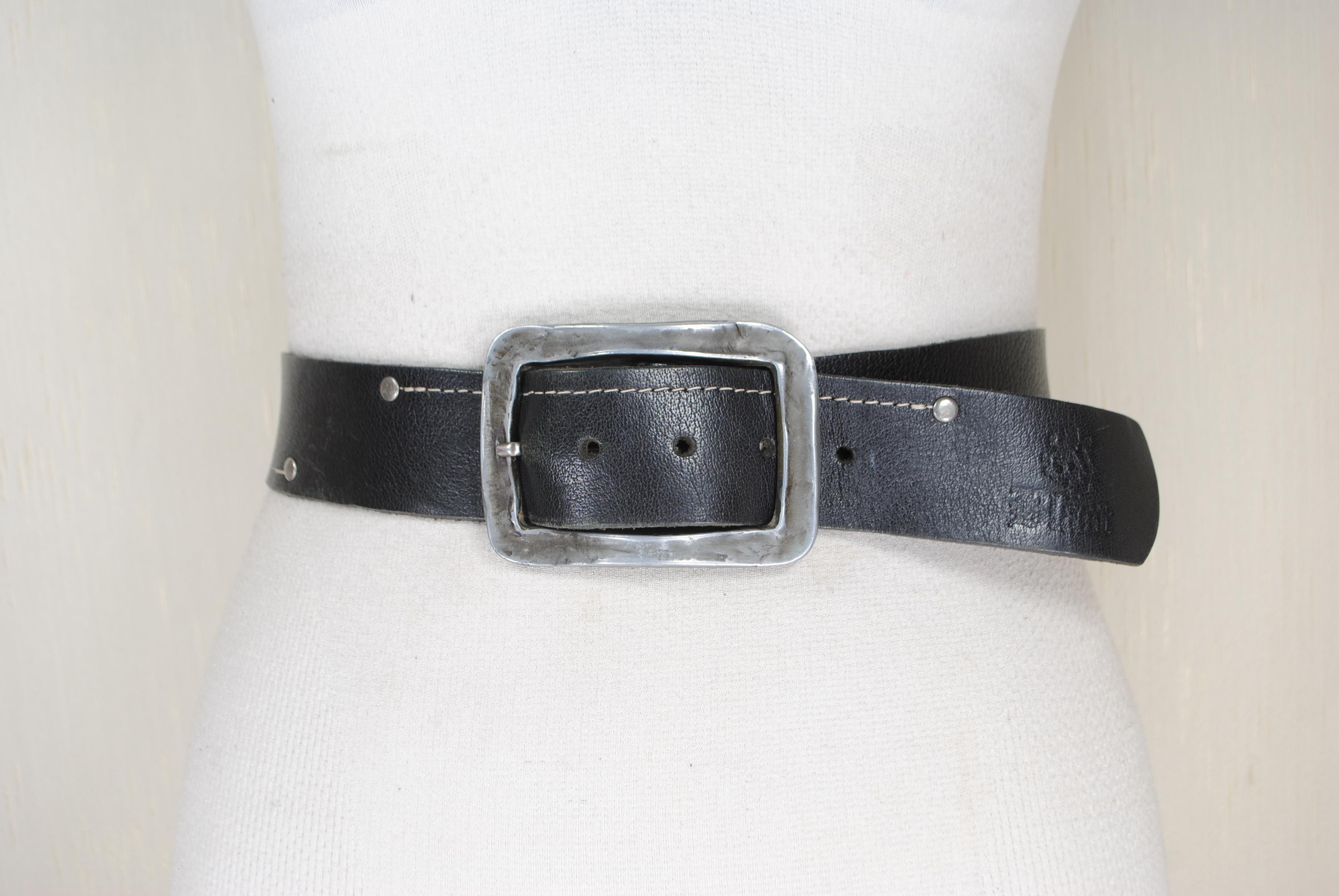 Black Studded Wide Oversized Vegan Leather Belt Square Buckle 90s Size M Three Row Large Cone Stud Black Vegan Leather Belt Punk Rock  main image 3