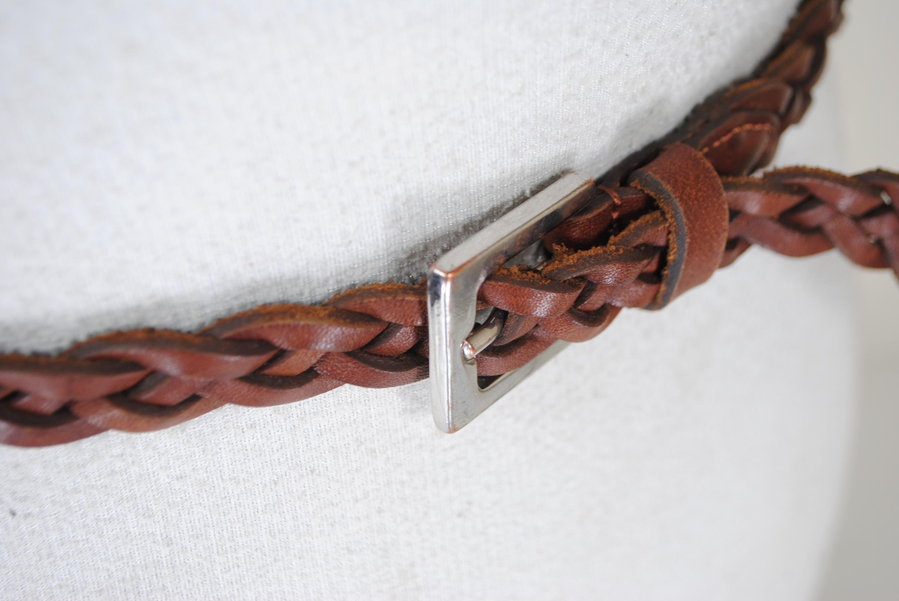 Brown Braided Belt 90s Vintage Skinny Woven Dark Leather  display picture 2